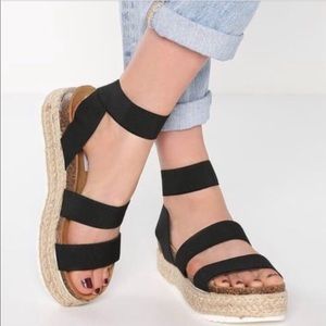 Black Espadrille Platform Sandals with Ankle Straps